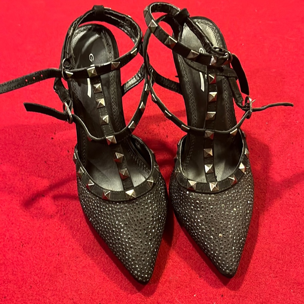 Glaze Black Studded Heels